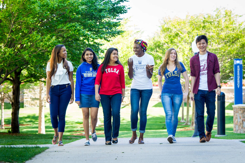 About-3 Group of students walking outside of The University of Tulsa campus
